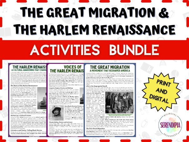 BUNDLE | Great Migration & Harlem Renaissance Reading Activities Middle School | KS3 KS4 Literacy