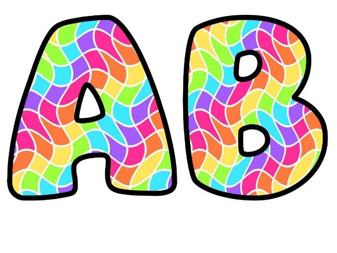 Wavy Rainbow Grid Bubble Letters | Patterned Bulletin Board Letters | Printable Alphabet A-Z and 0-9