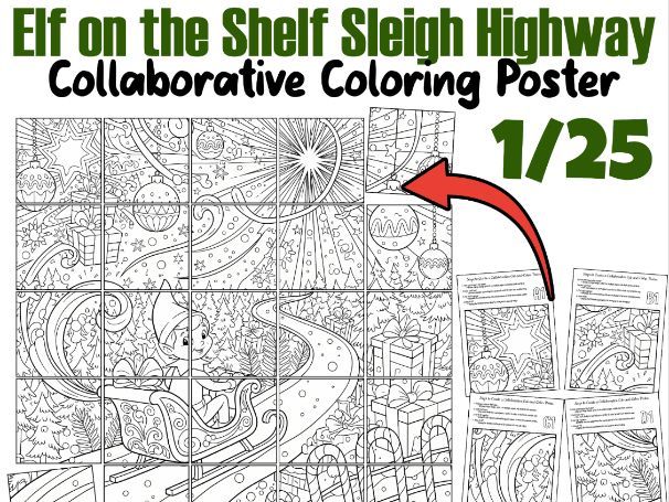 Elf on the Shelf Sleigh Highway Collaborative Poster | Christmas Coloring Art