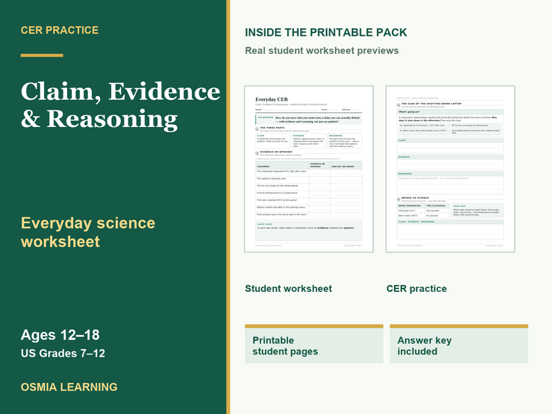 CER Practice Worksheet | Everyday Science + Answer Key