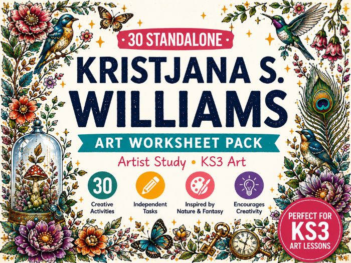 Kristjana S. Williams Inspired Art Worksheets | 30 KS3 Artist Study Activities | Nature, Animals & F