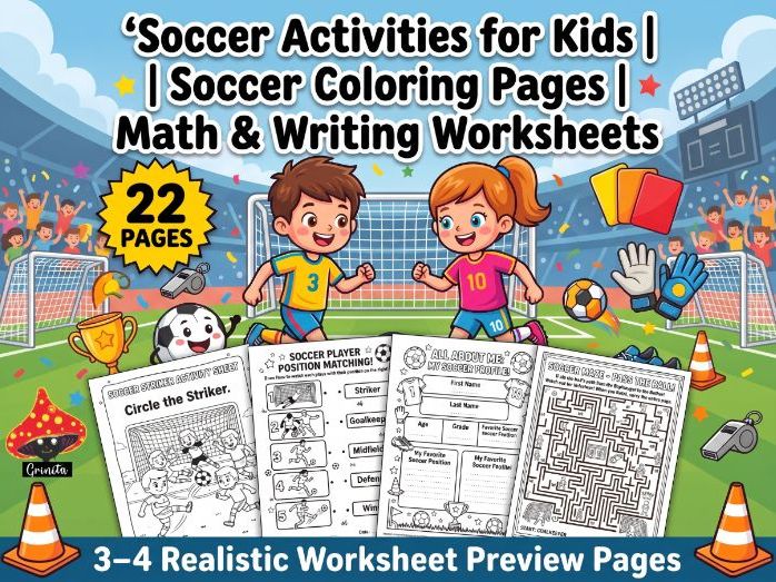 Soccer Activities for Kids | Soccer Coloring Pages | Math & Writing Worksheets