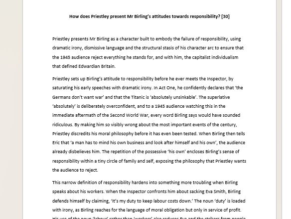 Grade 9 Model Essay Birling & Responsibility AQA GCSE English