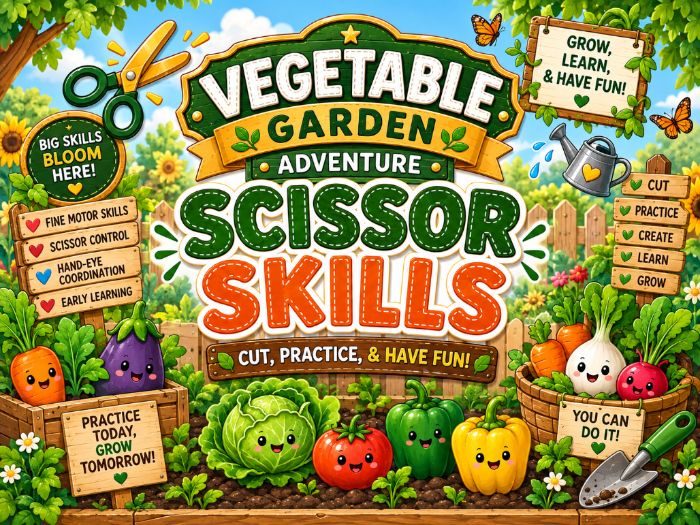 Vegetable Garden Scissor Skills Worksheets | Cutting Practice & Fine Motor Activities | Preschool–1