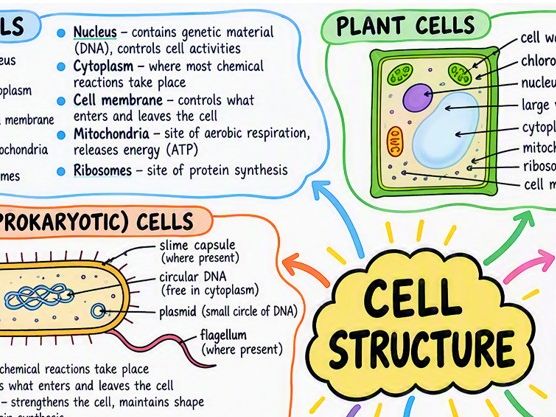 GCSE Biology Cell Structure Mind Map | Animal, Plant and Bacterial Cells