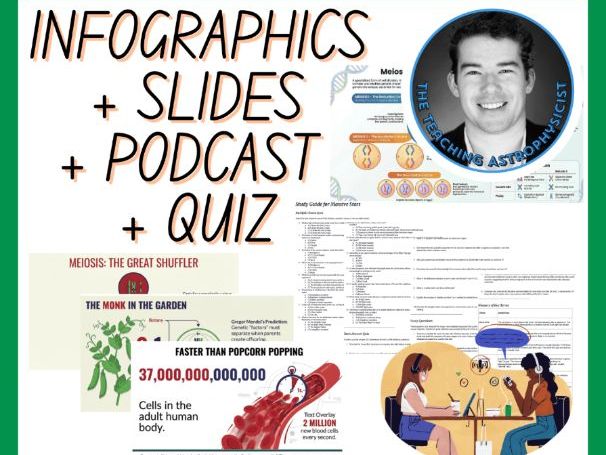 Mitosis & Meiosis | Infographics + Slides + Podcast + Quiz | Biology Set