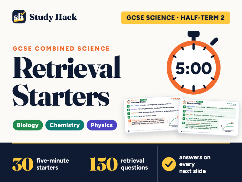 GCSE Science Retrieval Starters, Half-Term 2: 30 five-minute starters, slides and printables