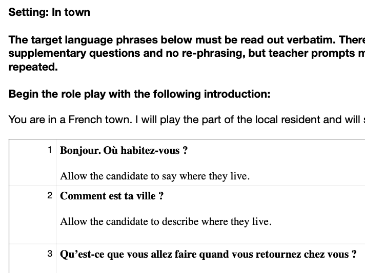 Role Play questions for Edexcel GCSE French Higher Tier