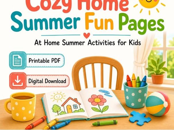 Cozy Home Summer Fun Pages | At Home Summer Activities for Kids | Printable PDF | Digital Download