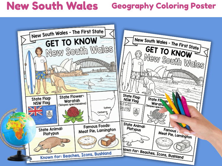 New South Wales Geography Coloring Poster | Australia State Study