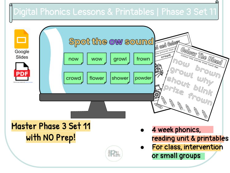 Phase 3 Set 11 Digital Lessons & Printable Worksheets | No Prep