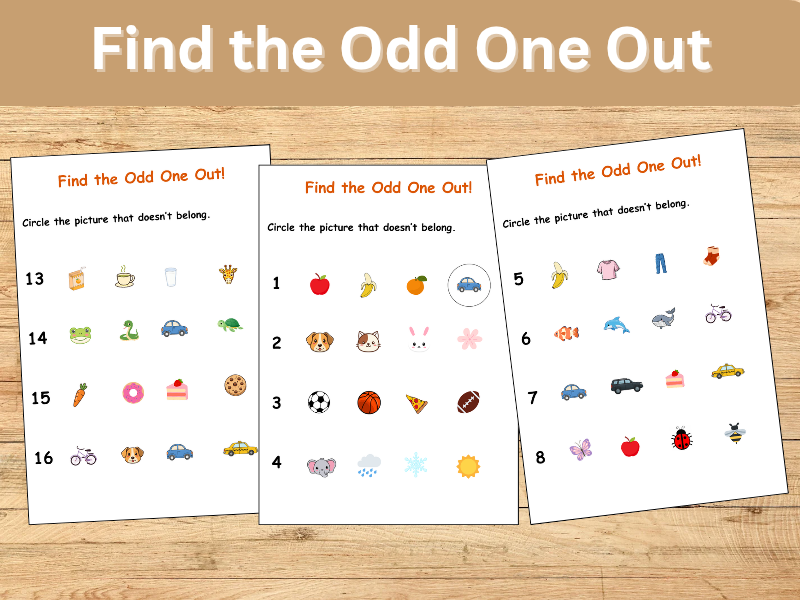 Find the Odd One Out – Picture Sorting Worksheets (EYFS & KS1)