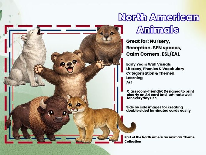 North American Animals Name Labels, Signs Visuals Pack for EYFS