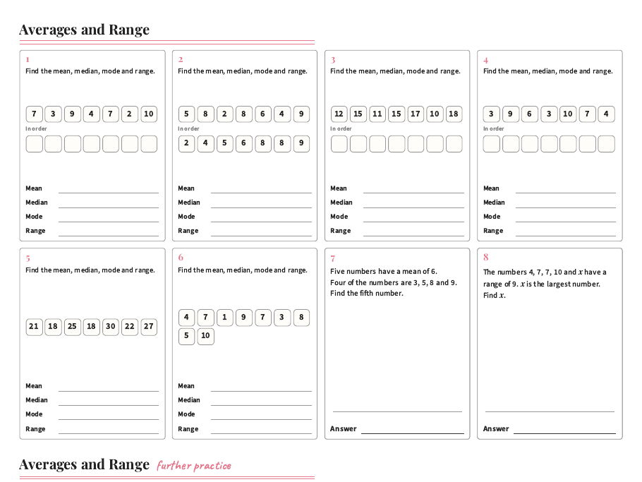 Mean Median Mode and Range Worksheet GCSE
