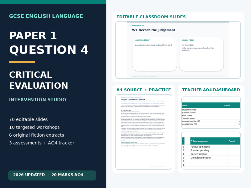 AQA GCSE English Language Paper 1 Q4 | Critical Evaluation Intervention Studio | 70 PPT Slides + AO4