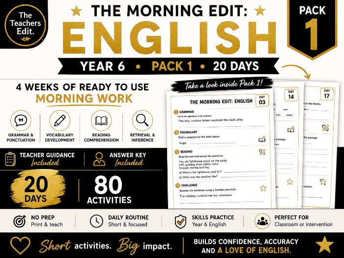 Year 6 English Morning Work | 4 Weeks, 20 Days | Morning Edit Pack 1