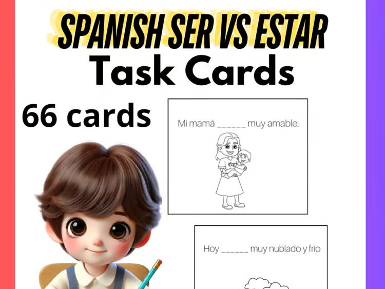 Spanish SER vs ESTAR Printable Task Cards Activity