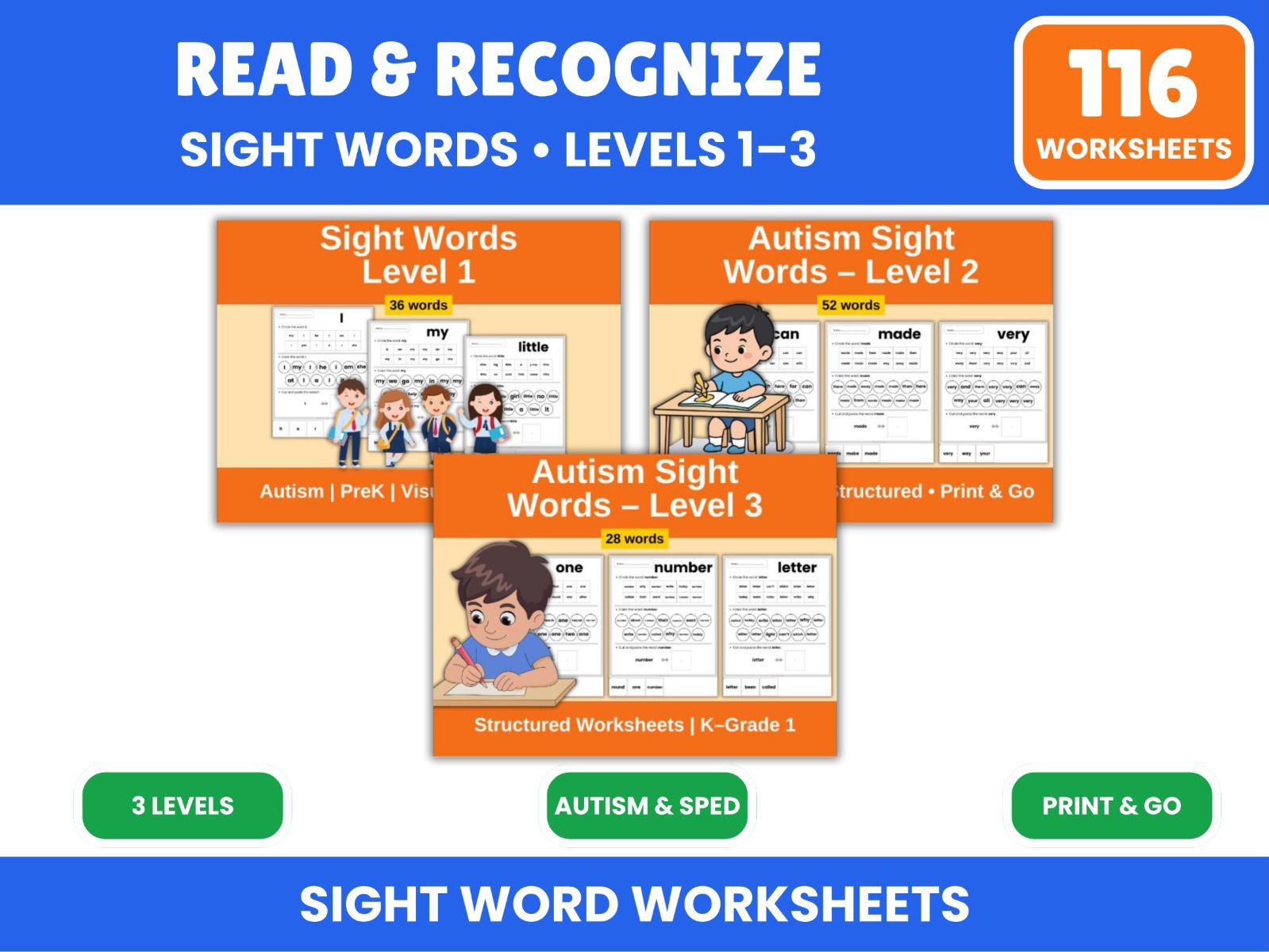 Autism Sight Words Bundle | Levels 1–3