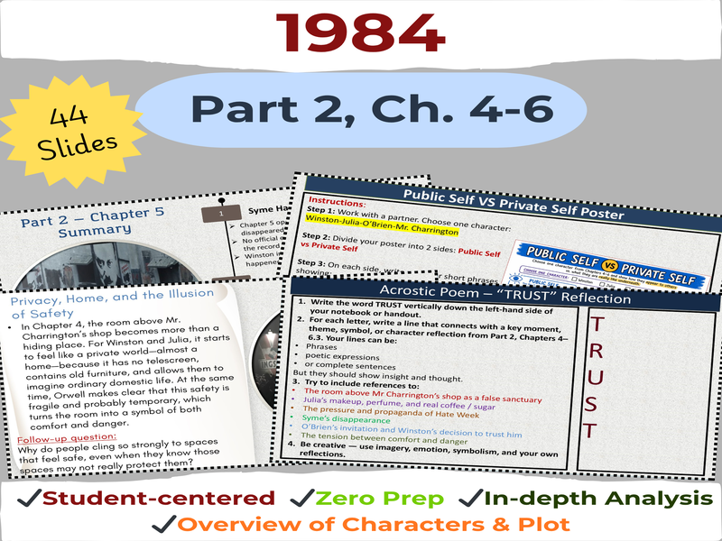 1984 by George Orwell PPT – Part 2 Chapters 4-6 | Lesson Slides & Activities