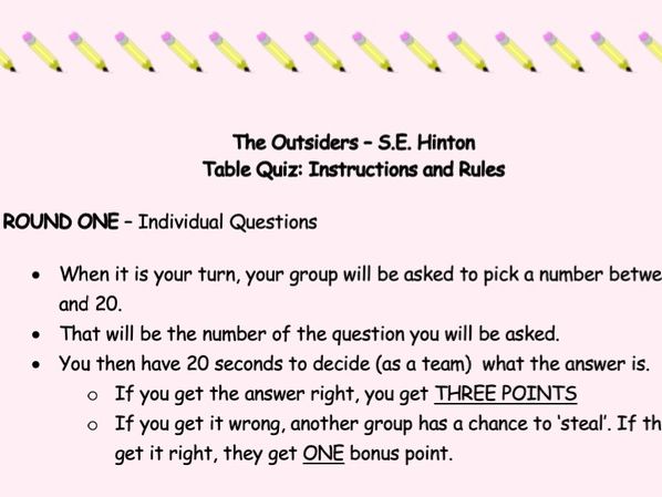 The Outsiders - Table Quiz