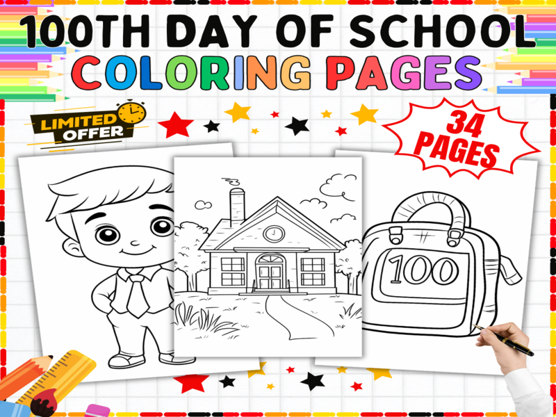 100th Day of School Coloring Pages | 34 Printable Activities & Celebration Colouring Sheets