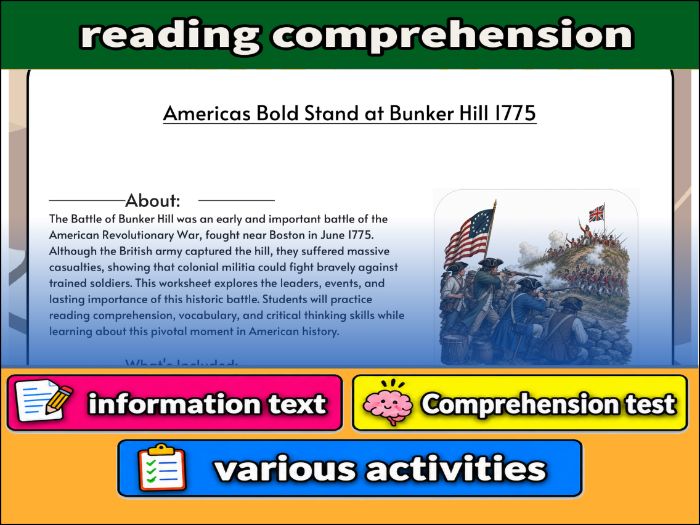Americas Bold Stand at Bunker Hill 1775   & Comprehension Test