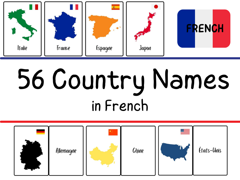 French Flashcards - 56 Countries Around the World - French Vocabulary Practice