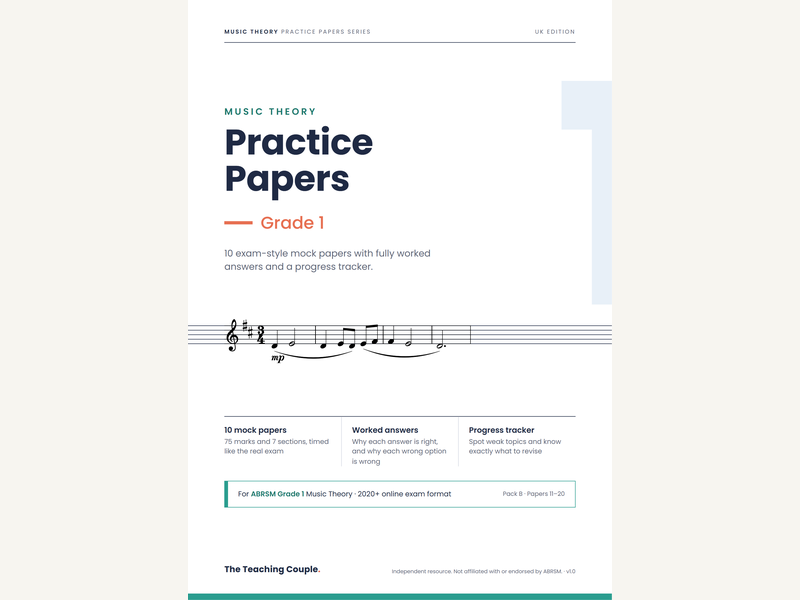 Grade 1 Music Theory Practice Papers – for ABRSM – Pack B (10 Mock Papers)