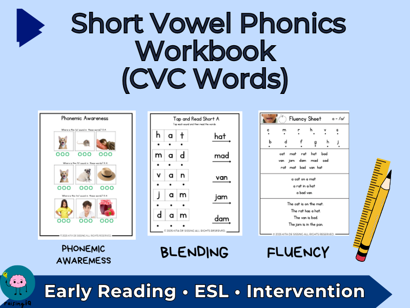 Short Vowel Phonics Workbook (CVC Words)
