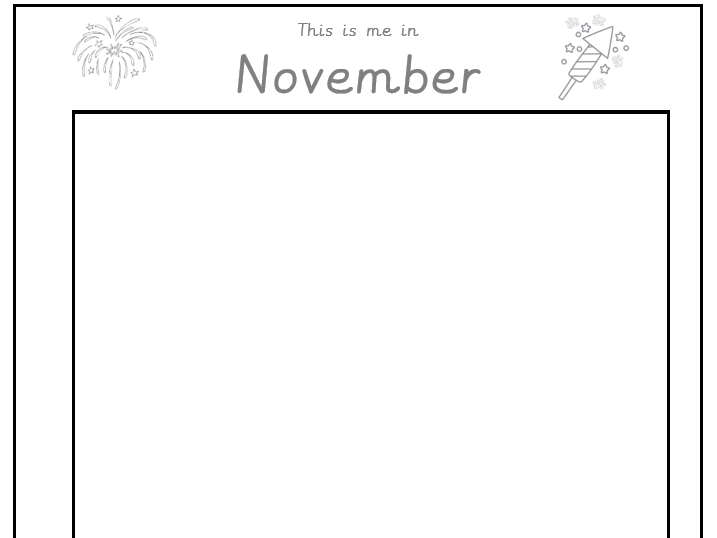 A monthly name writing and picture drawing booklet for nursery or reception children