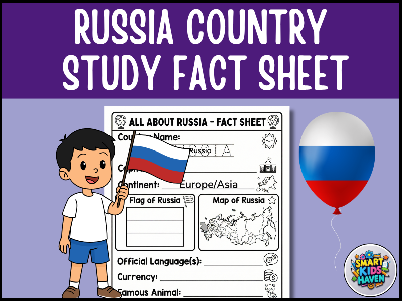 Russia Map and Flag Country Study Research Project Worksheet Geography Activity.