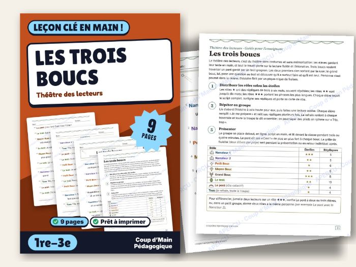 French Readers Theater Three Billy Goats Gruff Grade 1-3 | Les trois boucs