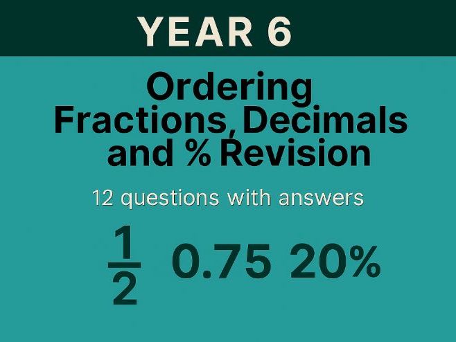 Year 6 Maths Revision for KS2 SATs: Ordering fractions, decimals and % | 12 Questions with Answers