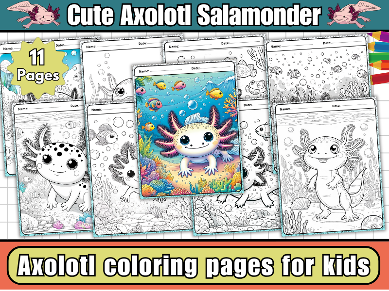 11 Axolotl Coloring Pages – Summer Axolotl Sheets | Axolotl Salamanders & Ocean Animals Coloring
