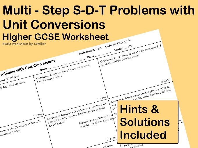 GCSE Maths Worksheet: Multi-Step S-D-T Problems with Unit Conversions - Higher Tier
