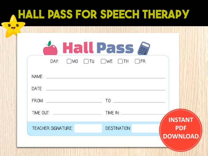 Speech-Language Therapy Hall Passes Template