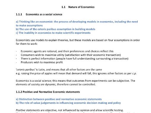 A LEVEL ECONOMICS NOTES (AIM for A/A*) - Theme 1 Edexcel