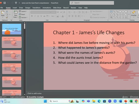 James and the Giant Peach comprehension