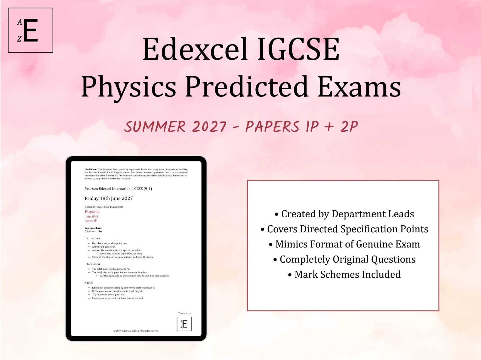 Summer 2027 IGCSE Physics Predicted Exams - Edexcel Paper 1P and 2P