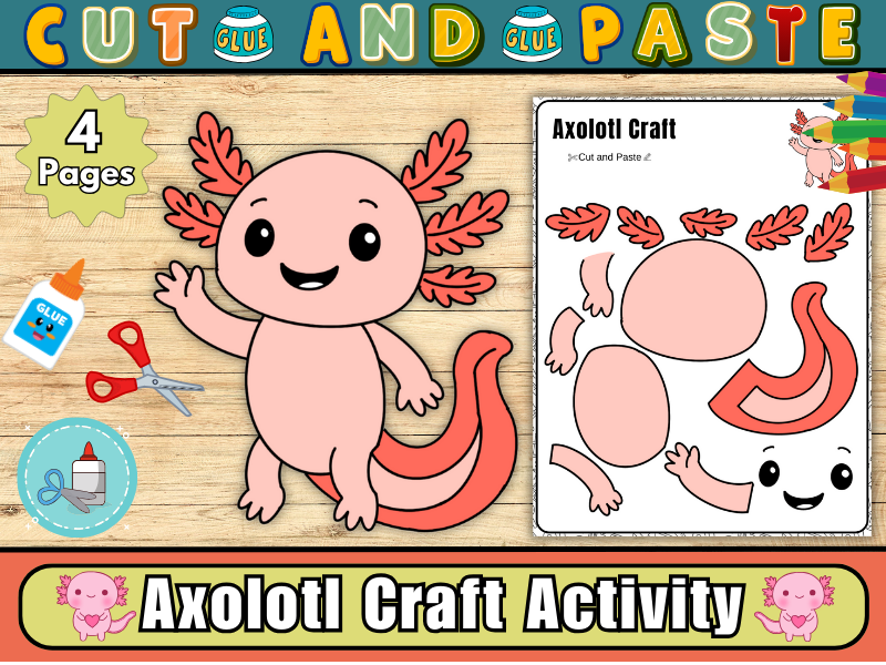 Axolotl Craft Activity-Ocean and Sea Animal Craft Activity-Sea Life Cut & Paste