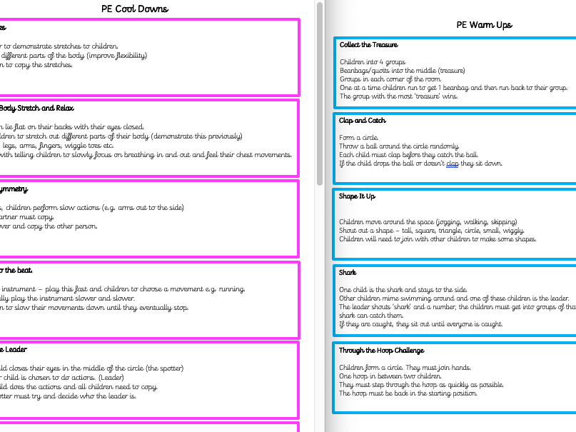 PE Warm Ups and Cool Downs (KS2)