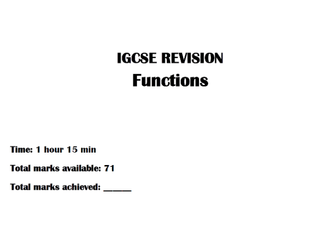 IGCSE REVISION Past Papers Questions -Functions (1-9) 4MA1/2 & MS - GRADE 8/9