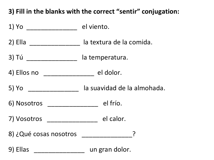 SENTIR Conjugation Worksheets | Present Tense