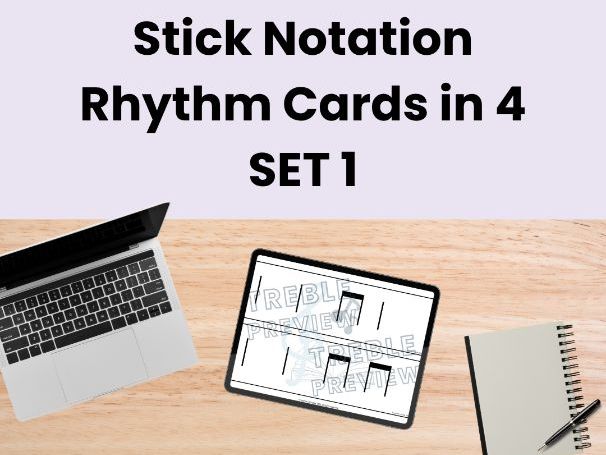 Stick Notation Rhythm Cards in 4 - SET 1