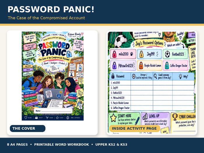 Password Panic! Cyber Security & Password Safety Workbook | Online Safety | KS2–KS3