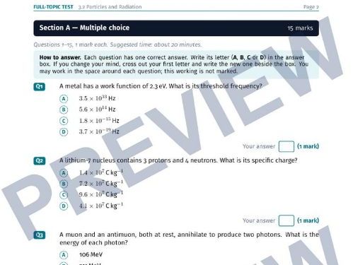 AQA A-Level Physics: Particles and Radiation - End of Topic test and Revision Paper