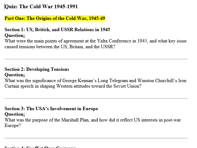 Quiz: AQA A Level History 2R: The Cold War 1945-1991