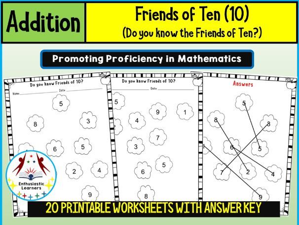 Friends of 10 Addition Worksheets – Beginner Level Math Problems