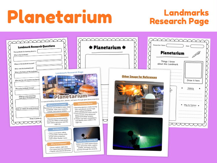 Planetarium Research Project | Landmark & Astronomy Worksheets