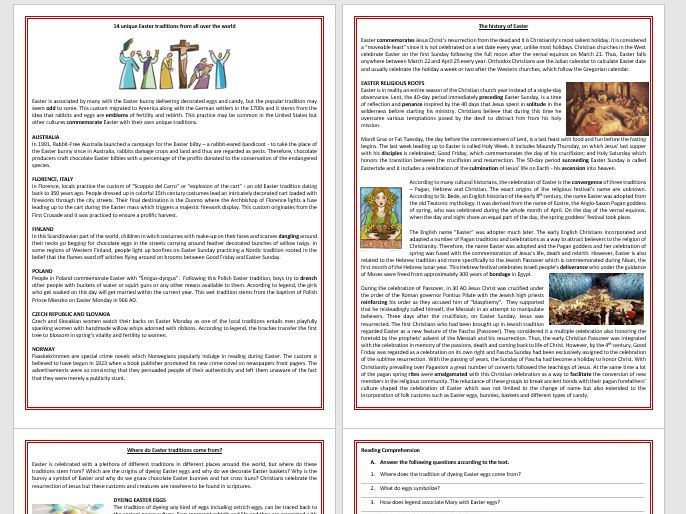 Easter - Reading Comprehension and Vocabulary Worksheets